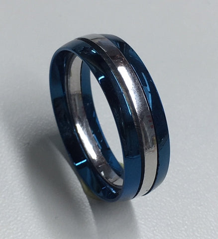 Stainless Steel And Blue Three Piece Gents Ring- G2665