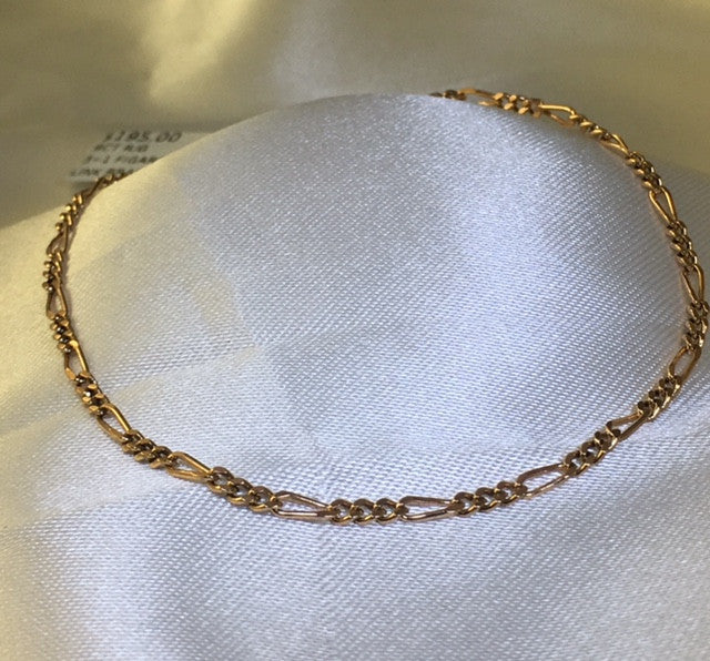 9ct Rose Gold 3+1 Figaro Link Bracelet -G1389