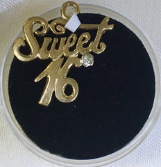 9ct Yellow Gold Stone Set Sweet Sixteen Charm - G1145