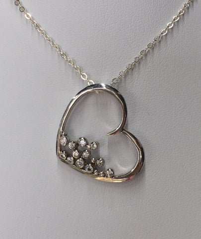 Sterling Silver Floating Heart Slider With Cubic Zirconia Pendant - G1990