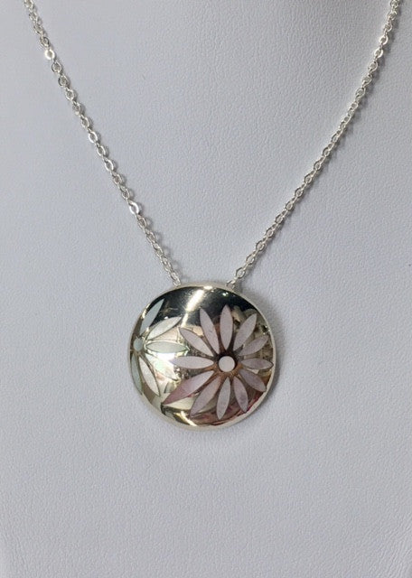 Sterling Silver Mother Of Pearl Flower Dome Pendant - G1996