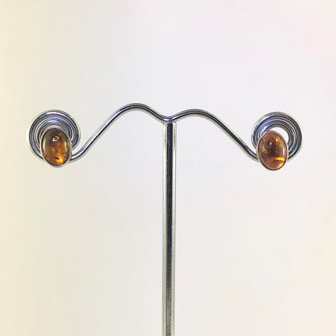 Sterling Silver Balitic Amber Oval Stud Earrings - G4060