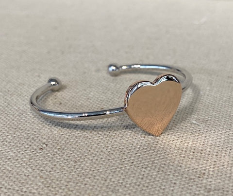 Sterling Silver Cuff Baby Bangle with Rose Gold Plated Heart - G6579