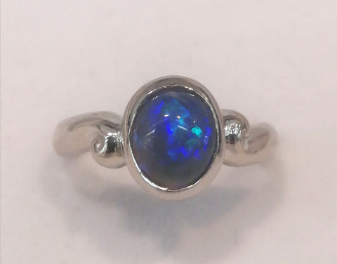 9ct White Gold Blue Lightning Opal Ring - R2387