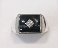 Sterling Silver Onyx and Cubic Zirconia Signet Ring - R2673