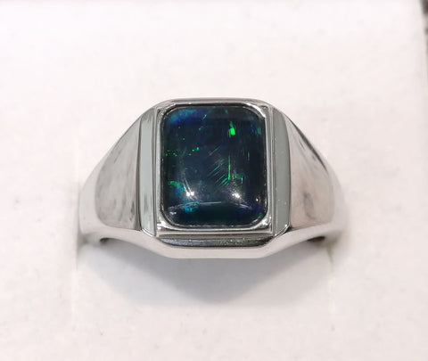 Sterling Silver Rectangle Triplet Opal Gents Ring - R2672