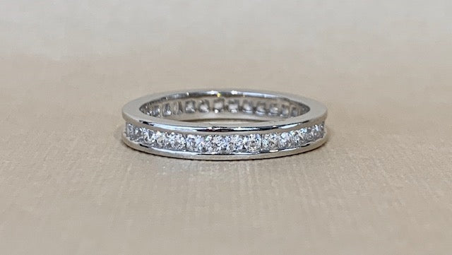 Sterling Silver Full Channel Set Cubic Zirconia Eternity Ring