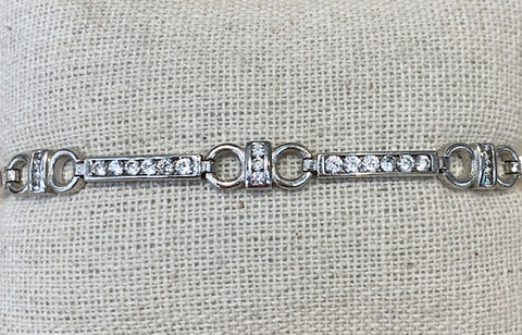 Sterling Silver Rhodium Plated Cubic Zirconia Fancy Tennis Bracelet - G1793
