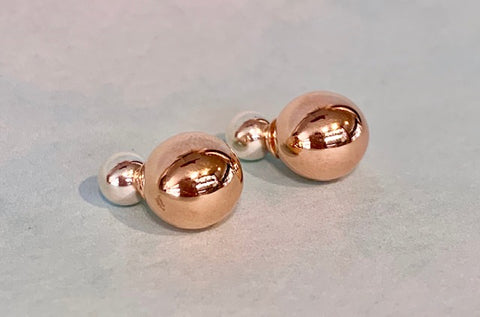 Sterling Silver 6mm and 10mm Rose Gold Plated Double Ball Stud Earrings - G4750