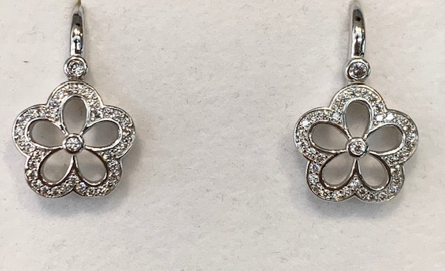 Sterling Silver Rhodium Plated Cubic Zirconia Flower Earrings - G5010