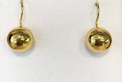 Sterling Silver Yellow Gold Plated 12mm Euro Ball Drop Earrings - G5872