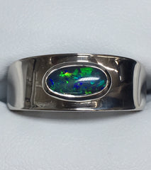 Sterling Silver Unisex Solid 1.1Ct Opal Concave Ring - R2037