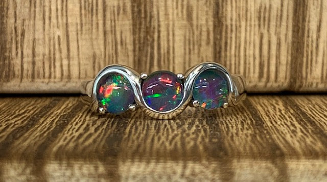 Sterling Silver Round Triplet Opal Wave Design Ring - R2338