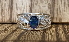 Sterling Silver Triplet Opal and Cubic Zirconia Filigree Ring - G6116