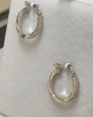 9ct White Gold Small Round Squared Edge Plain Hoop Earrings- G4205