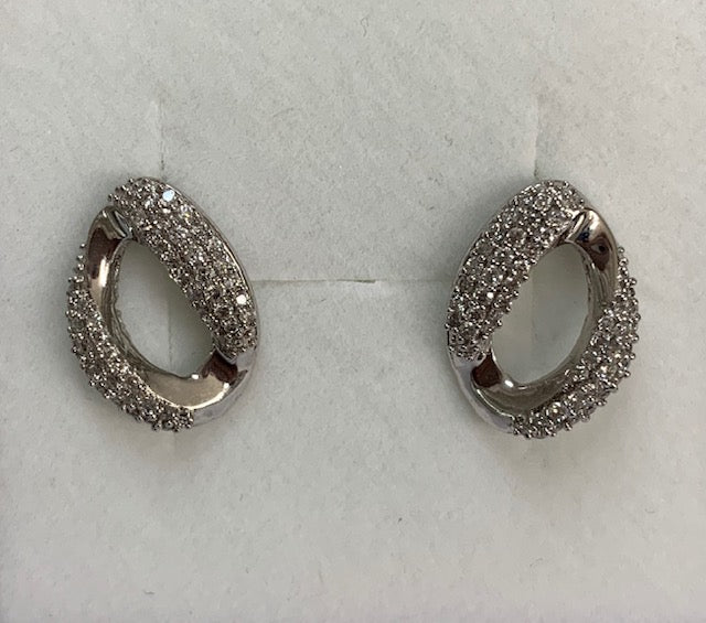 9ct White Gold Link Design Pave Set Diamond Earrings - G4541