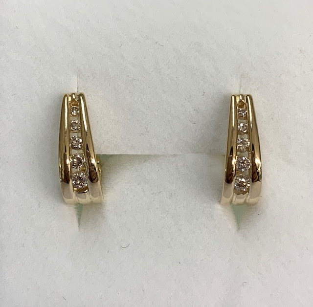 9ct Yellow Gold Graduated Channel Set Diamond Oval Huggie Earrings - G4577