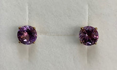 9ct Yellow Gold Round Amethyst Claw Set Stud Earrings- G4185