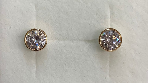 9ct Yellow Gold Round Bezel Set Cubic Zirconia Stud Earrings- G4949
