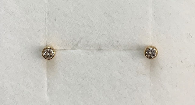 9ct Yellow Gold Round Bezel Set Diamond Stud Earrings- G3579