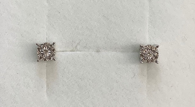 9ct White Gold Illusion Set Diamond Stud Earrings 0.05CT TDW- G3720