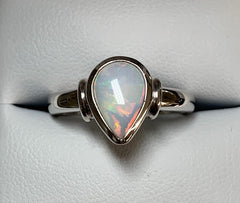 Sterling Silver Tear Drop Bezel Set Coober Pedy Solid Opal Ring - R2161