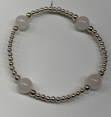 Sterling Silver Elastic Ball Bracelet With Rose Quartz Beads - G4759