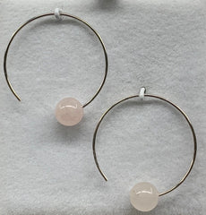 Sterling Silver Circle Hook Rose Quartz Ball Earrings - G4774