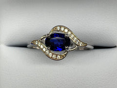 Sterling Silver 1.1ct Created Blue Sapphire and Cubic Zirconia Ring - R2133