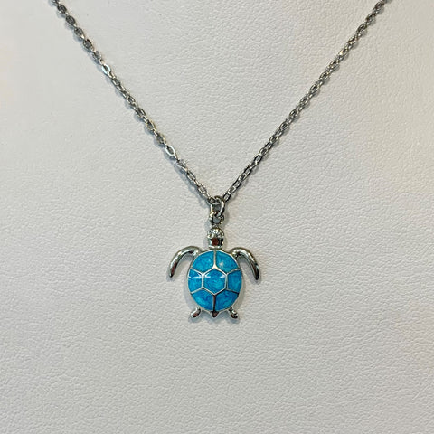 Sterling Silver Blue Enamel Turtle Pendant - G7891