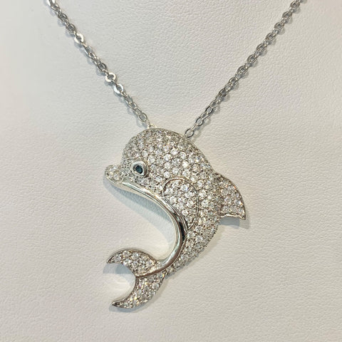Sterling Silver CZ Set Dolphin Pendant - G1786