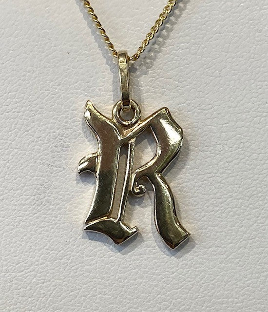 9ct Yellow Gold "R" Initial Pendant -G5805