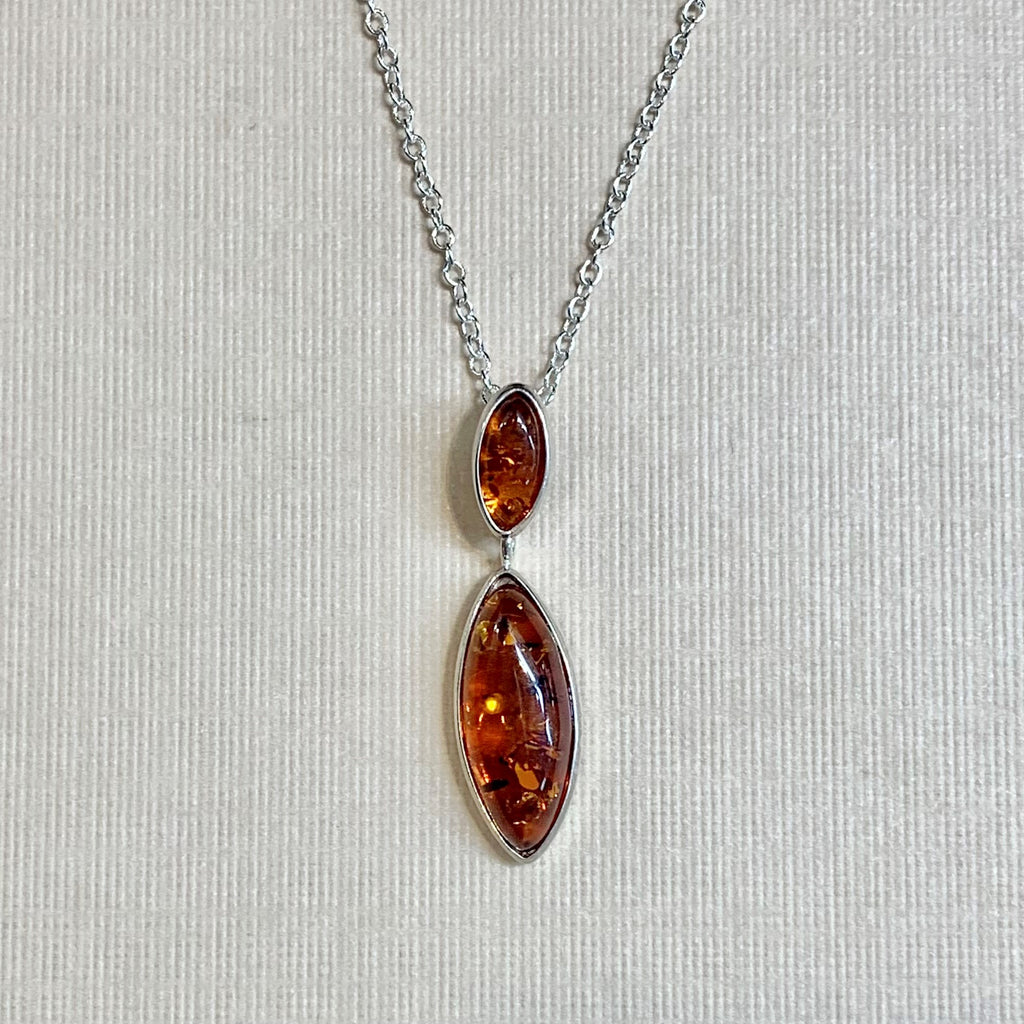 Sterling Silver Double Marquise Amber Pendant - G8794