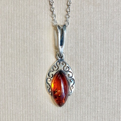 Sterling Silver Marquise Cut Amber Pendant - G8783