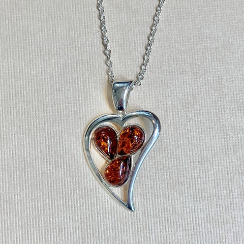 Sterling Silver Amber Heart Pendant - G8798