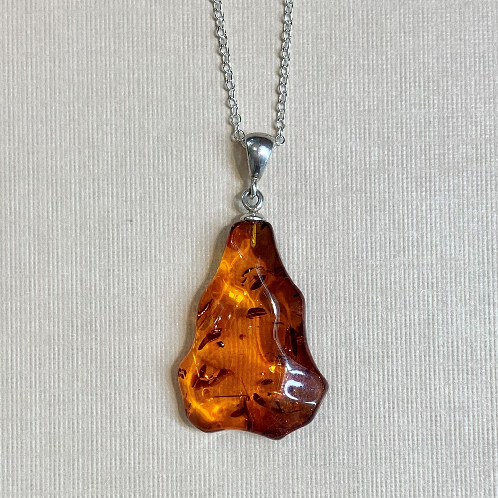 Sterling Silver Rough Pear-shaped Amber Pendant - G8788