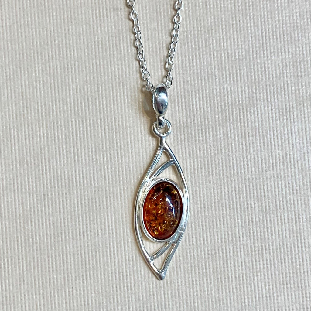 Sterling Silver Oval Amber Pendant - G8800