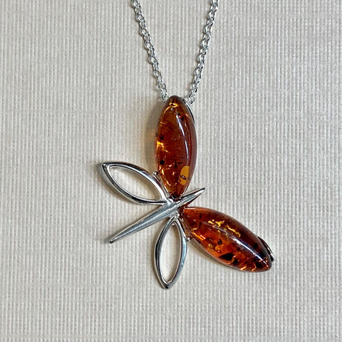 Sterling Silver Amber Butterfly Pendant - G8803