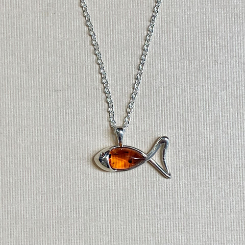 Sterling Silver Amber Fish Pendant - G8801