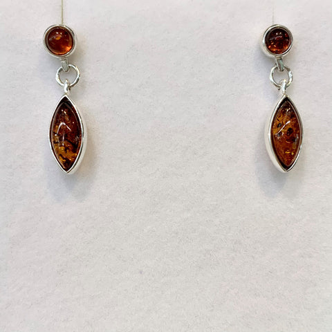 Sterling Silver Round & Marquise Cut Amber Drop Earrings - G8772