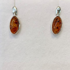 Sterling Silver Amber Oval Drop Earrings - G8780