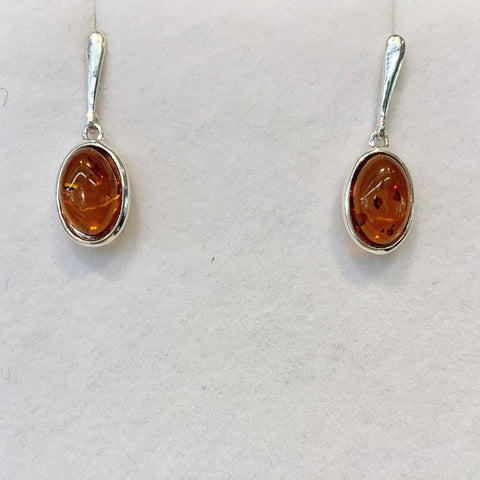 Sterling Silver Amber Oval Drop Earrings - G8781