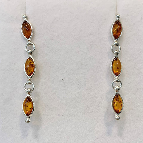 Sterling Silver Marquise Cut Amber Drop Earrings - G8777
