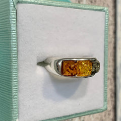 Sterling Silver Multi-coloured Square Amber Ring - G8760