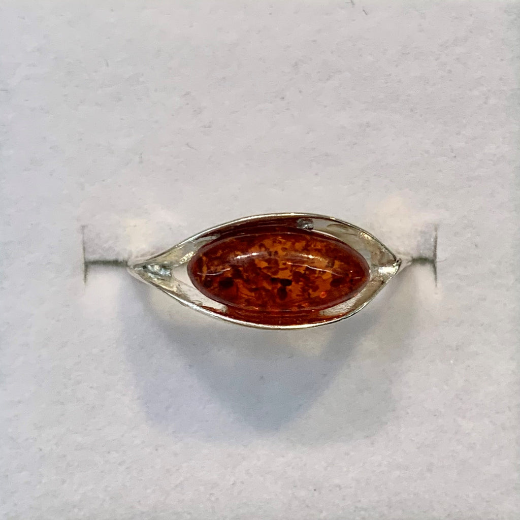 Sterling Silver Fine Oval Amber Ring - G8767