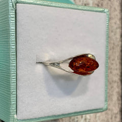 Sterling Silver Fine Oval Amber Ring - G8767