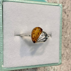 Sterling Silver Fine Amber Heart Ring - G8764