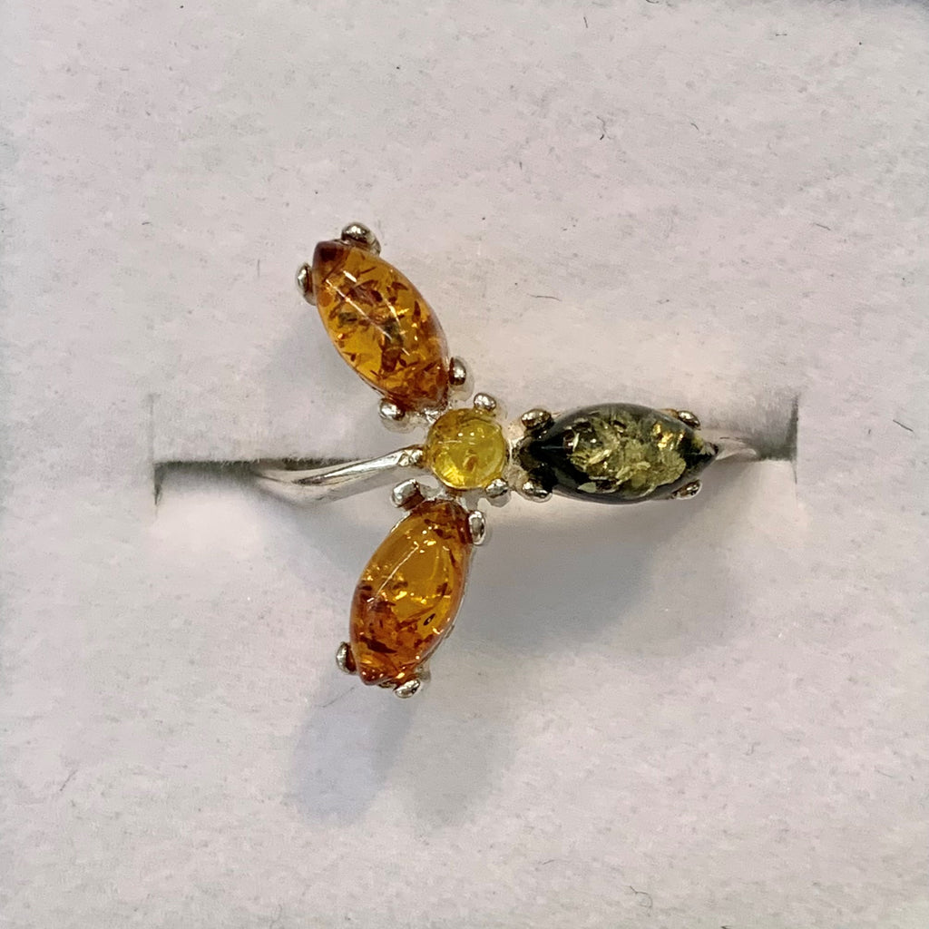 Sterling Silver Multi-coloured Amber Twist Ring - G8759