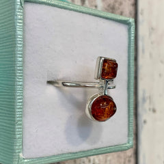 Sterling Silver Square and Oval Amber Ring - G8765