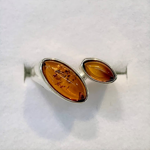 Sterling Silver Double Oval Amber Ring - G8769